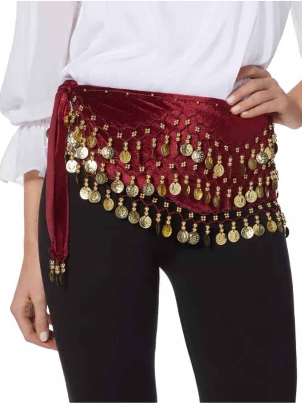 Spirit Halloween Fortune Teller Costume Burgundy and Goldtone Belt & Headwrap